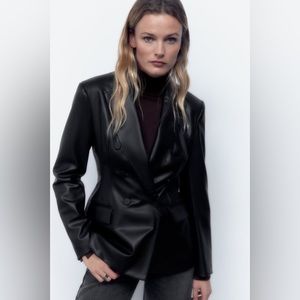 Zara Black leather jacket - worn once, size medium